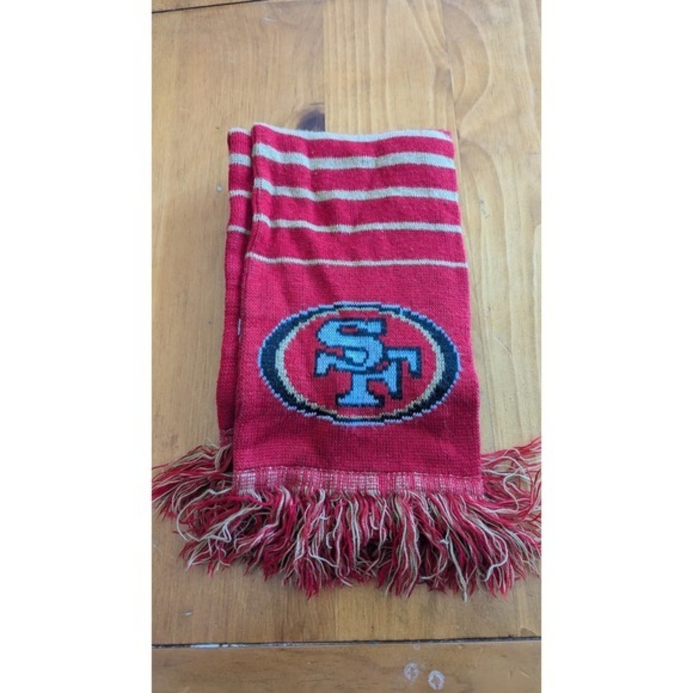 San Francisco 49ers Scarf Knit Fringe NFL Football Red Gold Fan‎ Gear
